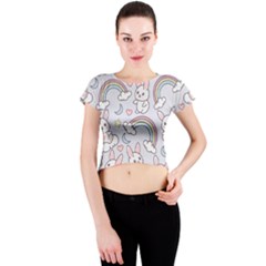 Seamless Pattern With Cute Rabbit Character Crew Neck Crop Top by Vaneshart