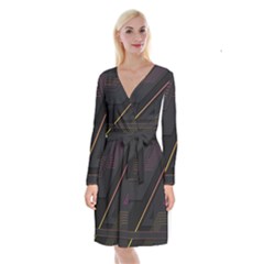 Gradient Geometric Shapes Dark Background Long Sleeve Velvet Front Wrap Dress by Vaneshart