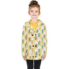 Smile Cloud Rainbow Pattern Yellow Kids  Double Breasted Button Coat by Vaneshart