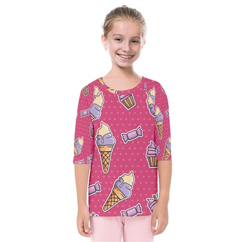 Seamless Pattern Patches With Ice Cream Kids  Quarter Sleeve Raglan Tee by Vaneshart