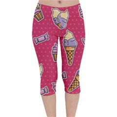 Seamless Pattern Patches With Ice Cream Velvet Capri Leggings  by Vaneshart