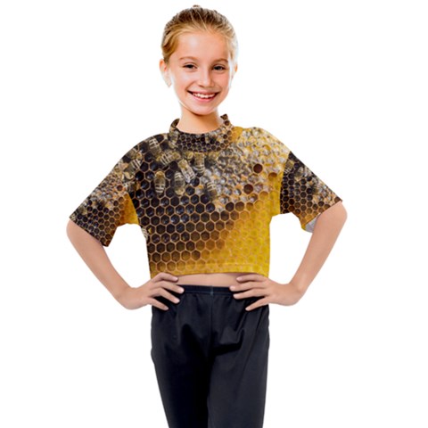 Honeycomb With Bees Kids Mock Neck Tee by Vaneshart