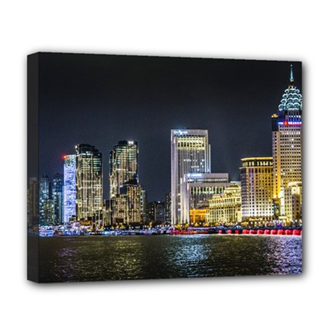 Pudong District Night Scene Shanghai   China Deluxe Canvas 20  X 16  (stretched) by dflcprintsclothing