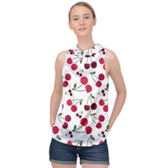 Cute Cherry Pattern High Neck Satin Top by TastefulDesigns