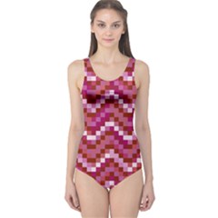 Lesbian Pride Pixellated Zigzag Stripes One Piece Swimsuit by VernenInk