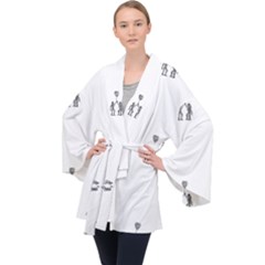 Love Symbol Drawing Long Sleeve Velvet Kimono  by dflcprintsclothing