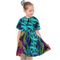 420 Ganja Pattern, Weed Leafs, Marihujana In Colors Kids  Sailor Dress by Casemiro