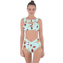 Ice Cream Pattern, Light Blue Background Bandaged Up Bikini Set 