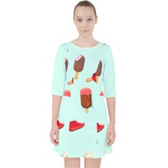 Ice Cream Pattern, Light Blue Background Pocket Dress