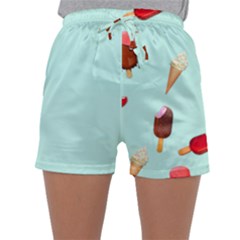 Ice Cream Pattern, Light Blue Background Sleepwear Shorts