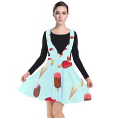 Ice Cream Pattern, Light Blue Background Plunge Pinafore Dress