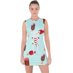 Ice Cream Pattern, Light Blue Background Lace Up Front Bodycon Dress by Casemiro