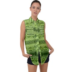 Watermelon Pattern, Fruit Skin In Green Colors Sleeveless Chiffon Button Shirt