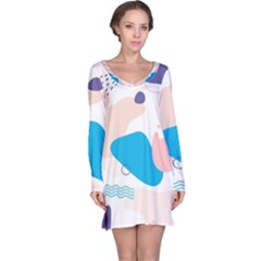Hand Drawn Abstract Organic Shapes Background Long Sleeve Nightdress by Vaneshart