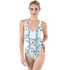 Penguins Pattern High Leg Strappy Swimsuit