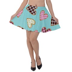 Seamless Pattern With Heart Shaped Cookies With Sugar Icing Velvet Skater Skirt by Vaneshart