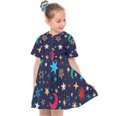 Colorful-background-moons-stars Kids  Sailor Dress by Vaneshart