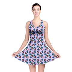 Goth Girl In Blue Dress Lilac Pattern Reversible Skater Dress by snowwhitegirl