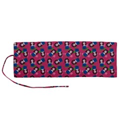 Goth Girl In Blue Dress Pink Pattern Roll Up Canvas Pencil Holder (m)
