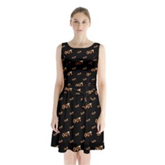 Out Word Motif Print Pattern Sleeveless Waist Tie Chiffon Dress by dflcprintsclothing