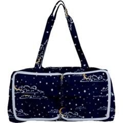 Hand Drawn Scratch Style Night Sky With Moon Cloud Space Among Stars Seamless Pattern Vector Design  Multi Function Bag by BangZart