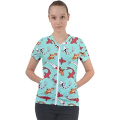 Pattern With Koi Fishes Short Sleeve Zip Up Jacket