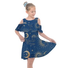 Seamless Galaxy Pattern Kids  Shoulder Cutout Chiffon Dress