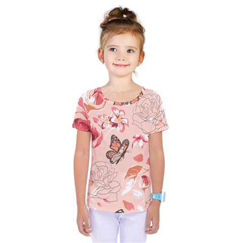 Beautiful Seamless Spring Pattern With Roses Peony Orchid Succulents Kids  One Piece Tee by BangZart