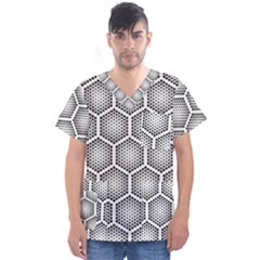 Halftone Tech Hexagons Seamless Pattern Men s V-neck Scrub Top