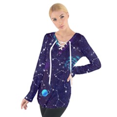 Realistic Night Sky Poster With Constellations Tie Up Tee