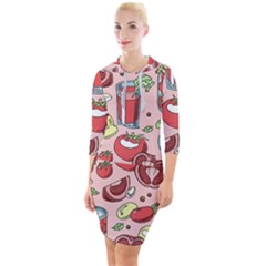 Tomato Seamless Pattern Juicy Tomatoes Food Sauce Ketchup Soup Paste With Fresh Red Vegetables Quarter Sleeve Hood Bodycon Dress by BangZart