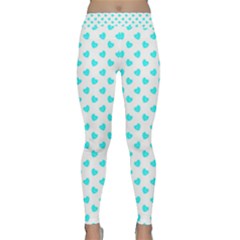 White Light Blue Hearts Pattern, Pastel Sky Blue Color Classic Yoga Leggings by Casemiro