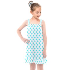 White Light Blue Hearts Pattern, Pastel Sky Blue Color Kids  Overall Dress by Casemiro