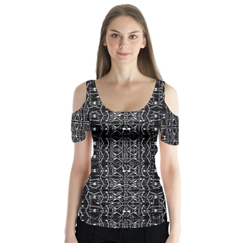 Black And White Ethnic Ornate Pattern Butterfly Sleeve Cutout Tee  by dflcprintsclothing