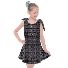 Black And White Ethnic Ornate Pattern Kids  Tie Up Tunic Dress by dflcprintsclothing