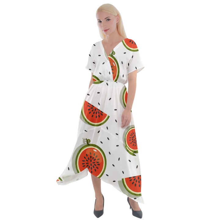 Seamless-background-pattern-with-watermelon-slices Cross Front Sharkbite Hem Maxi Dress