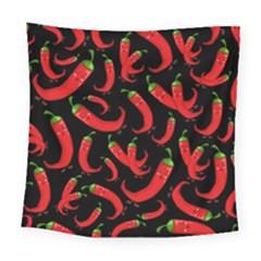 Seamless Vector Pattern Hot Red Chili Papper Black Background Square Tapestry (large) by BangZart