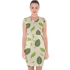 Leaf Spring Seamless Pattern Fresh Green Color Nature Capsleeve Drawstring Dress  by BangZart