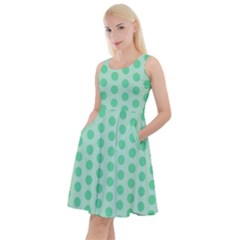 Polka Dots Mint Green, Pastel Colors, Retro, Vintage Pattern Knee Length Skater Dress With Pockets by Casemiro