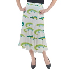 Cute Cartoon Alligator Kids Seamless Pattern With Green Nahd Drawn Crocodiles Midi Mermaid Skirt by BangZart