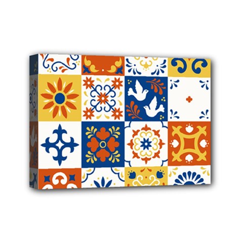 Mexican Talavera Pattern Ceramic Tiles With Flower Leaves Bird Ornaments Traditional Majolica Style Mini Canvas 7  X 5  (stretched) by BangZart