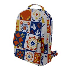 Mexican Talavera Pattern Ceramic Tiles With Flower Leaves Bird Ornaments Traditional Majolica Style Flap Pocket Backpack (large) by BangZart