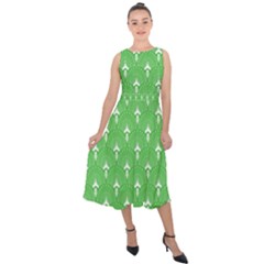 Green And White Art-deco Pattern Midi Tie-back Chiffon Dress by Dushan