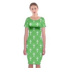 Green And White Art-deco Pattern Classic Short Sleeve Midi Dress by Dushan