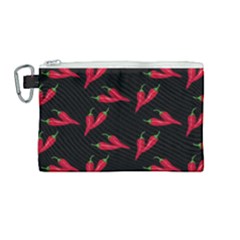 Red, Hot Jalapeno Peppers, Chilli Pepper Pattern At Black, Spicy Canvas Cosmetic Bag (medium) by Casemiro