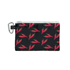 Red, Hot Jalapeno Peppers, Chilli Pepper Pattern At Black, Spicy Canvas Cosmetic Bag (small) by Casemiro