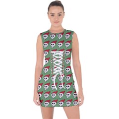 Comic Head Skull - Hat Red - Cartoon Skull Lace Up Front Bodycon Dress by DinzDas