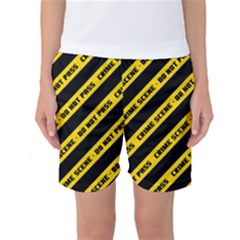 Warning Colors Yellow And Black - Police No Entrance 2 Women s Basketball Shorts by DinzDas