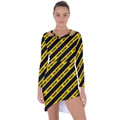 Warning Colors Yellow And Black - Police No Entrance 2 Asymmetric Cut-out Shift Dress by DinzDas