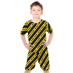 Warning Colors Yellow And Black - Police No Entrance 2 Kids  Tee And Shorts Set by DinzDas